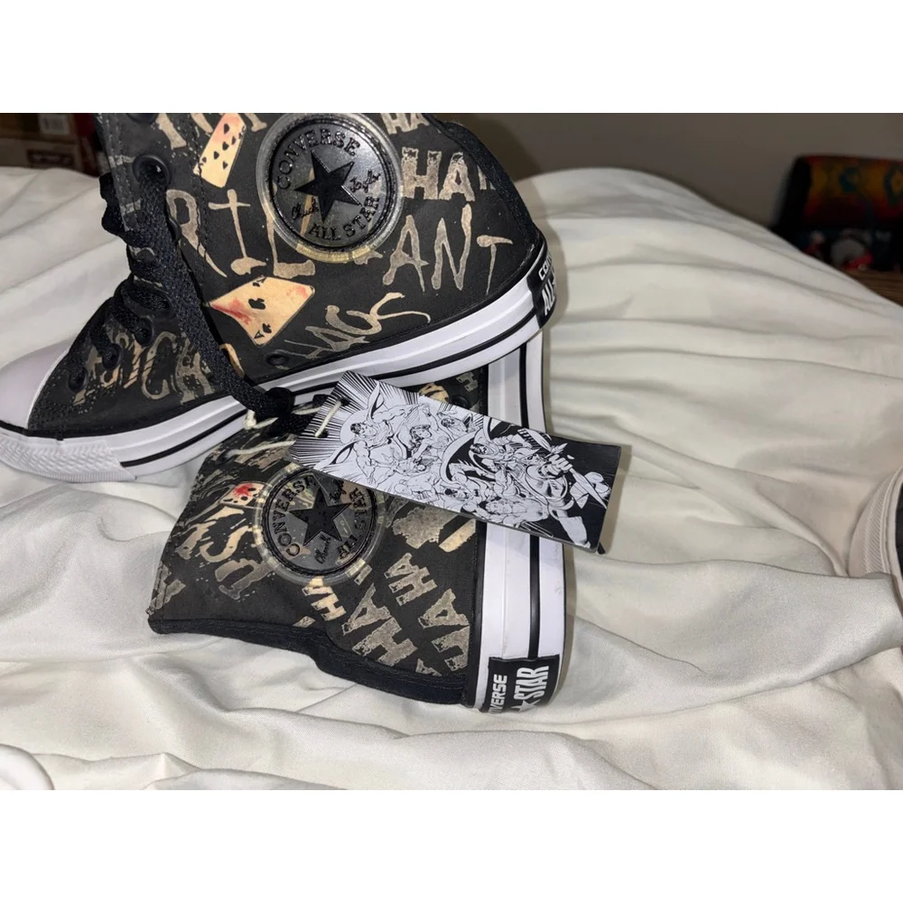 RARE New Converse X DC Joker Cosplay Grunge Graphic High Top Sneakers Womens 8.5 - Picture 14 of 14